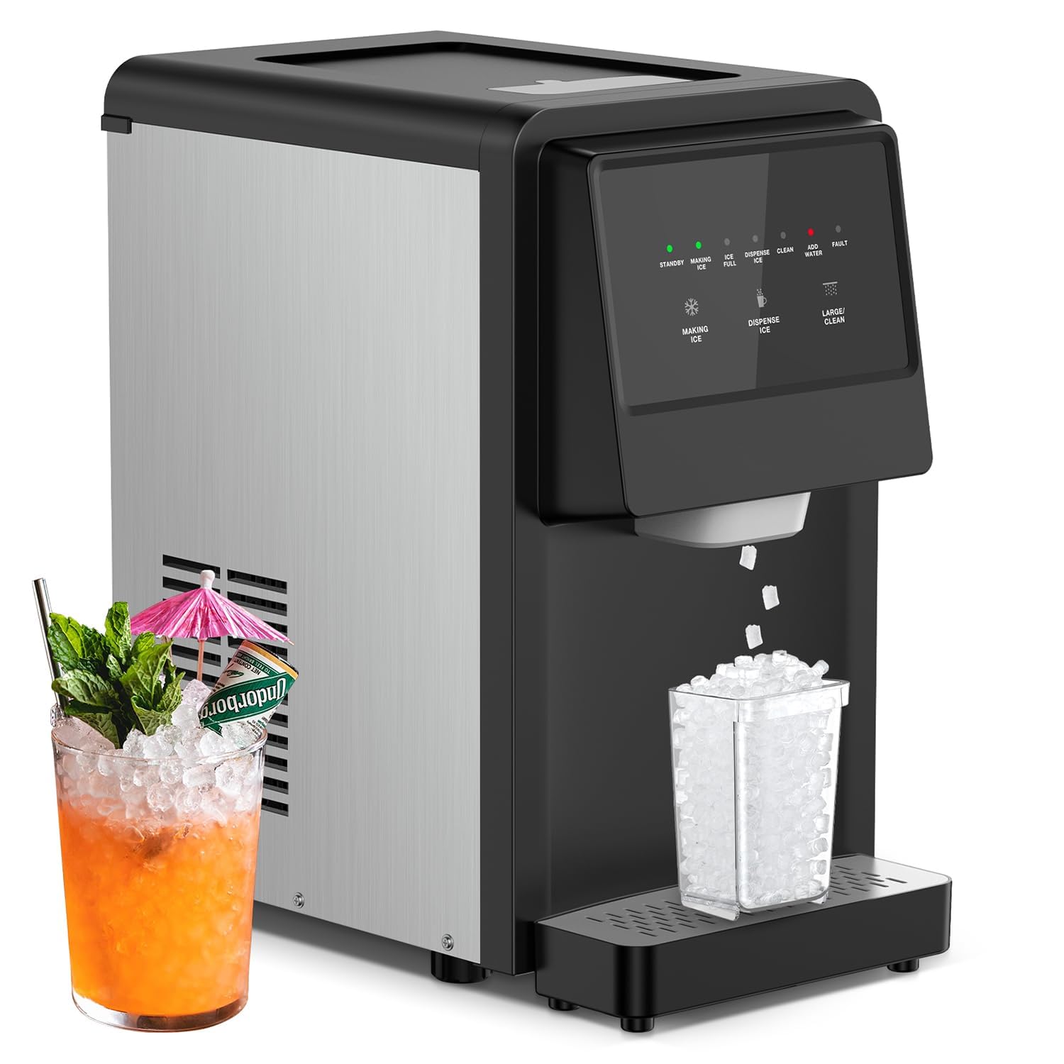 Nugget Ice Maker Countertop, Pellet Crushed Chewable Ice Cubes 70lbs/24h Ice Dispenser Countertop Stainless Steel Ice Maker Machine For Home Office Kitchen Party | Fridge.com