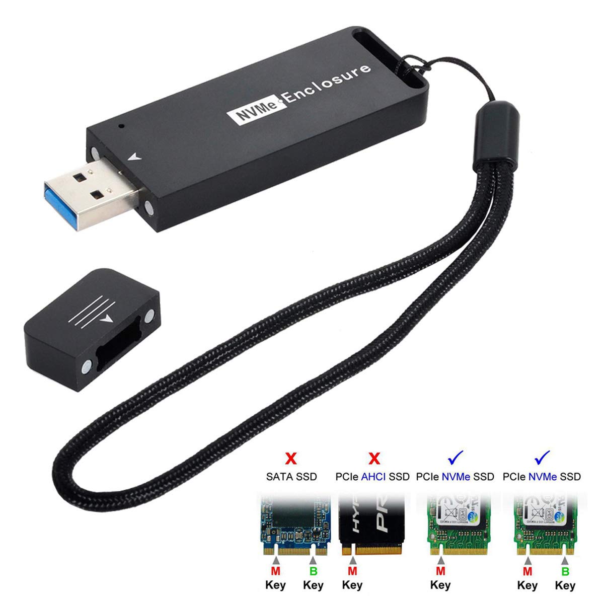 USB 3.1 Gen2 10Gbps a NVME PCI-E M-Key Unidad de estado sólido Caja externa 2230/88.268 in 3