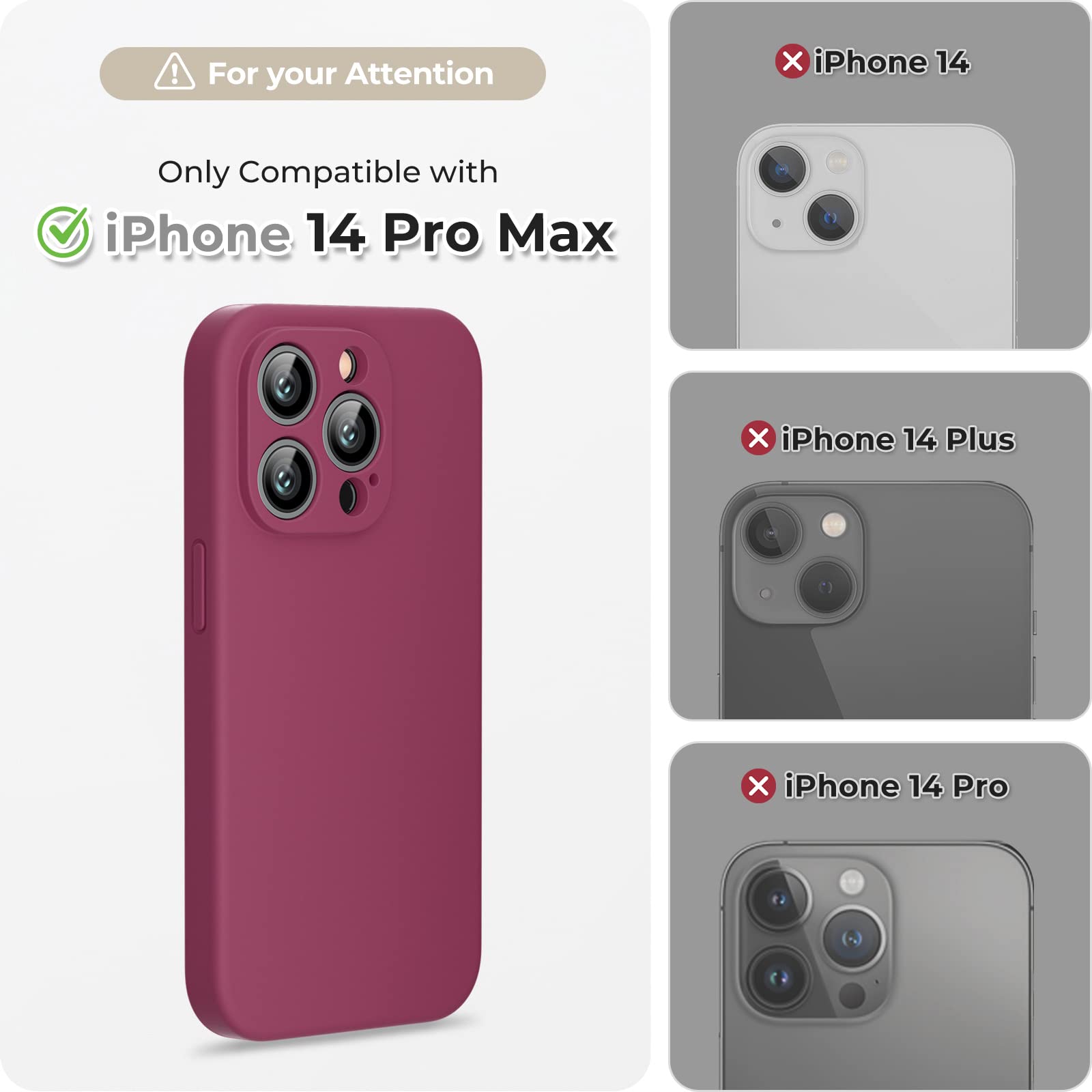 GOODVISH 3 in 1 Cover per iPhone 14 Pro Max Silicone per 6,7", con 2 Pezzi di Pellicola Protettiva, iPhone 14 Pro Max Custodia per Cellulare Antiurto Resistente 360° Protezione, Vino Rosso