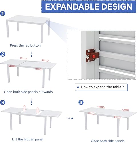 Miniatura 7 de Soleil Jardin Mesa de comedor extensible de aluminio para patio, 59 a 83 pulgadas, mesa rectangular ajustable para interiores y exteriores, para 6-8