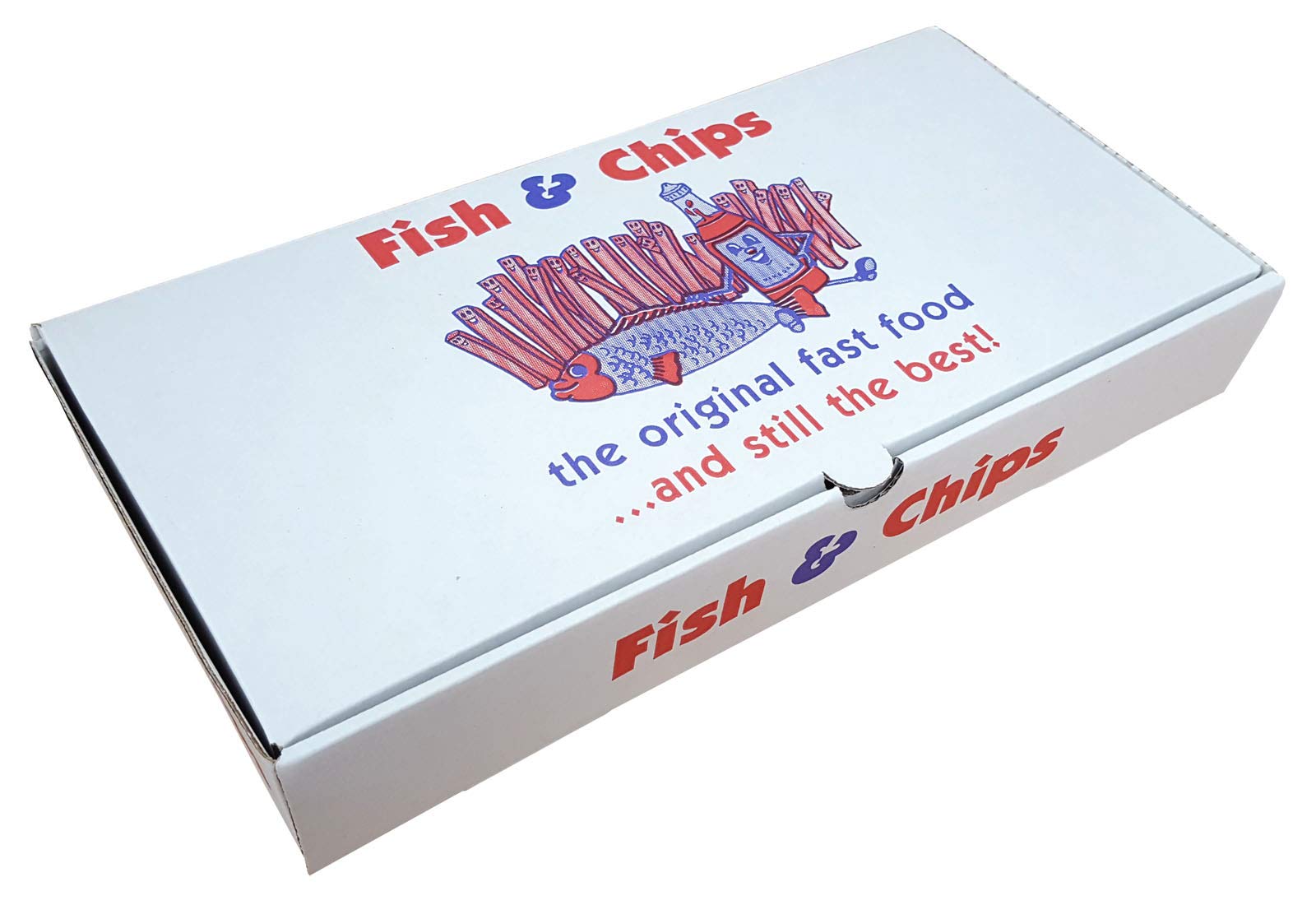 12" Fish and Chips Chippy Takeout Takeaway Box Printed Die Cut qty 100 Boxes