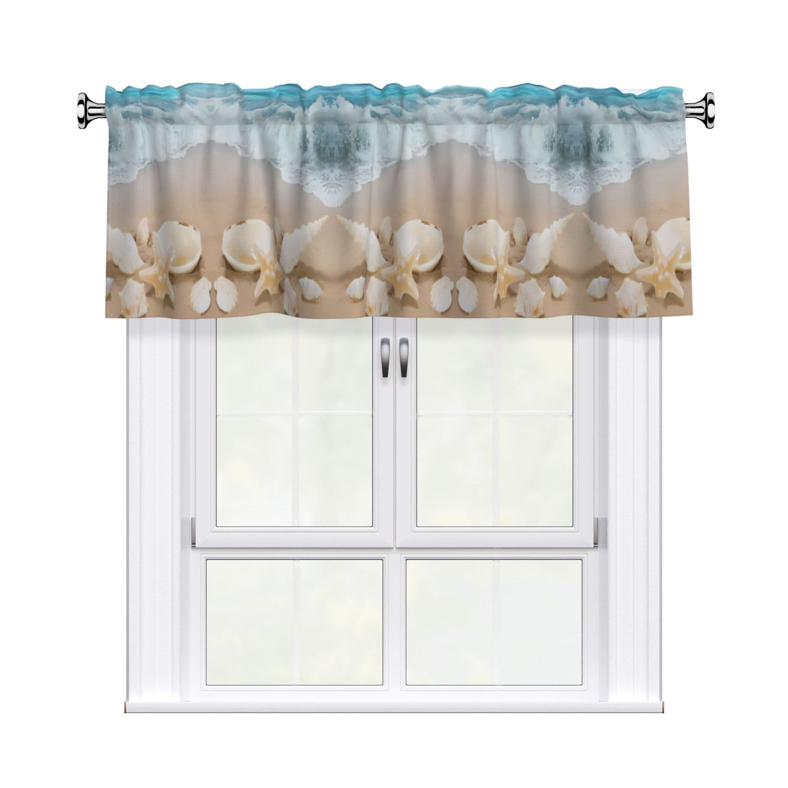 HJFCZH WHJSSF Beach Seashell Starfish Prints 54x18in Curtain Valance - Peach Skin Polyester Kitchen Cover with Light Filtering Floral & 3" Rod Pocket