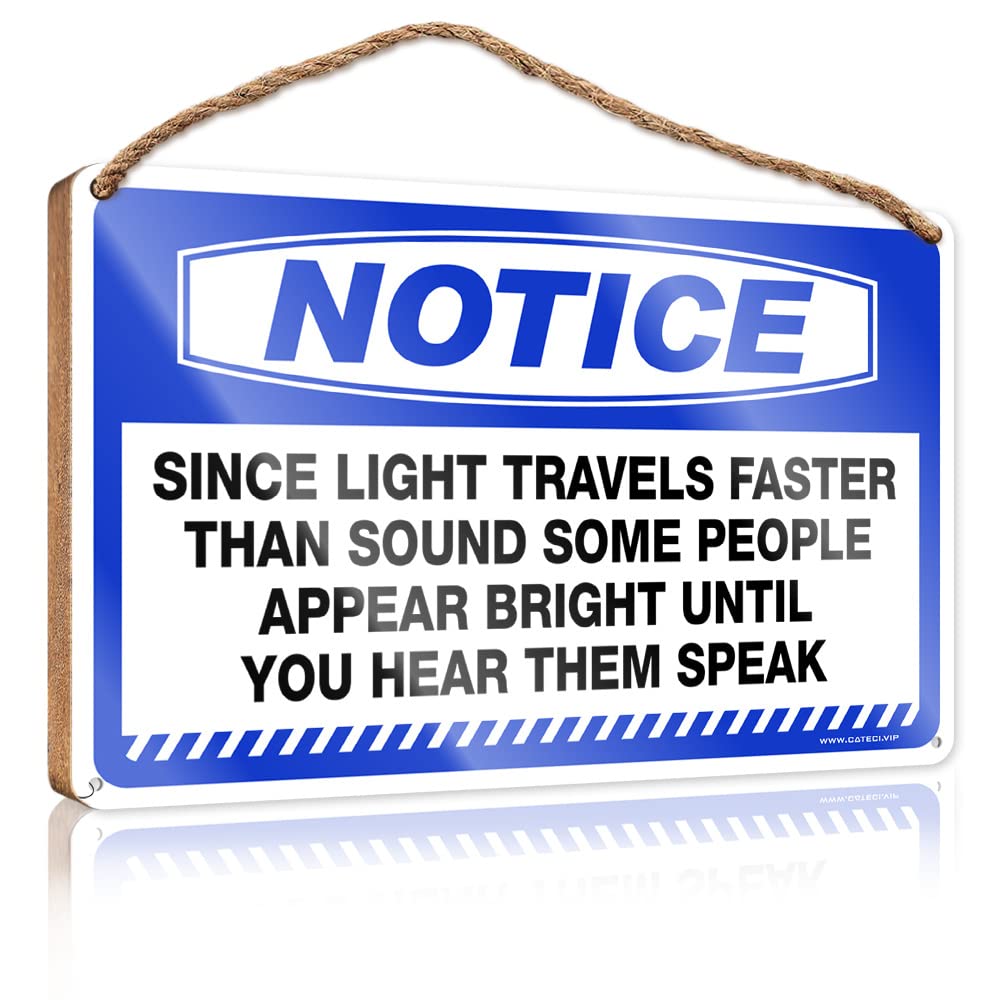 Dtha Women's One Color Wall Hanging Decor Sayings Notice Since Light Travels Faster Than Sound Some Wooden Sign Desk Accessories For Posters & Prints(15X28cm)