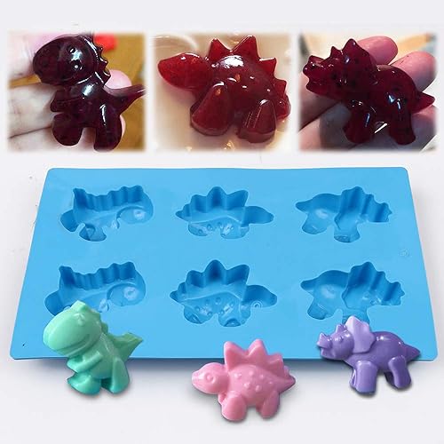 Miniatura 2 de homEdge Moldes de silicona para caramelos de dinosaurio, juego de 3 paquetes de moldes antiadherentes para chocolate, jabón hecho a mano, color azul
