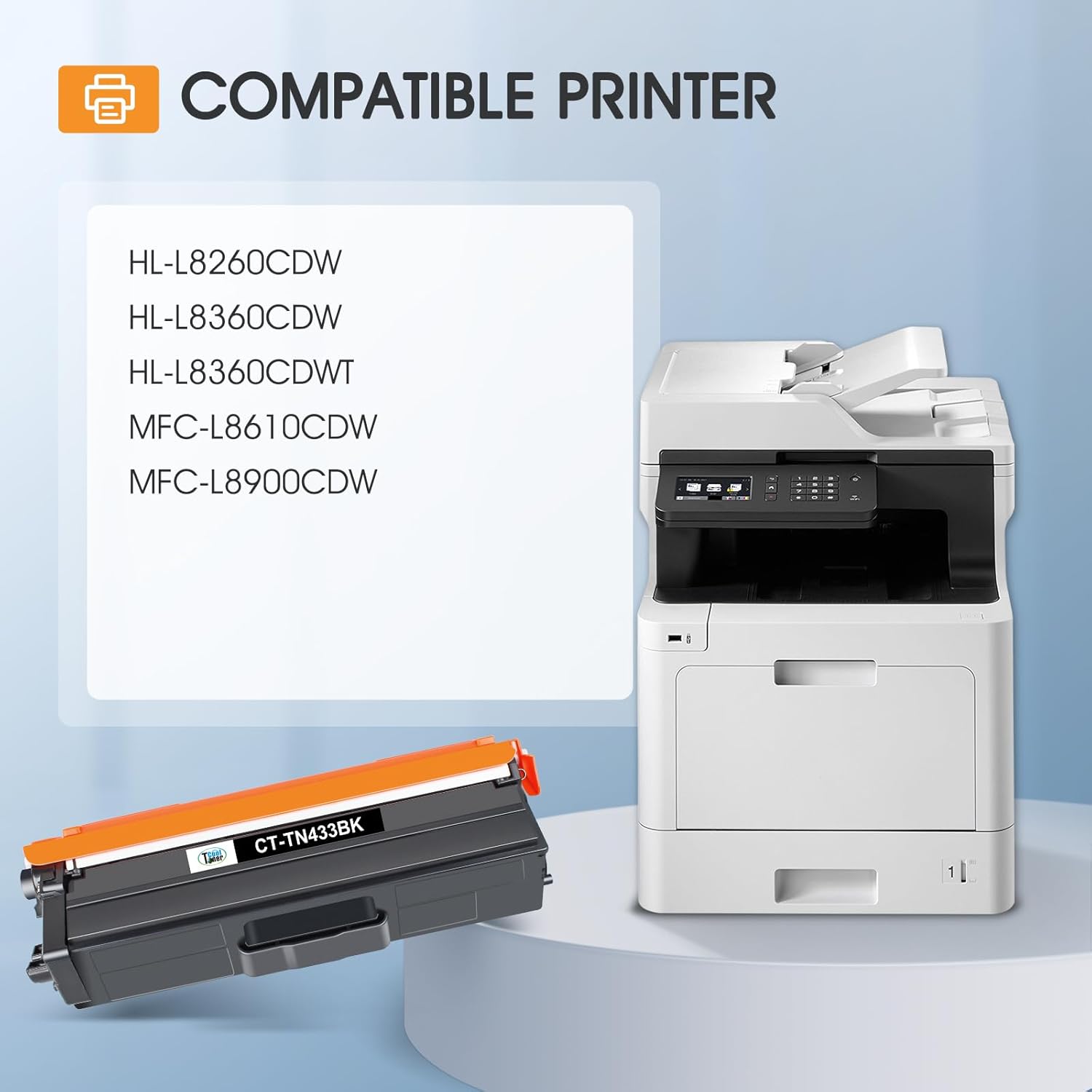 TN433 Toner Cartridge Set TN-433 MFC-l8900Cdw HL-L8360Cdw Replacement for Brother TN433 TN 433 for Brother MFC l8900Cdw HL-L8260Cdw MFC-L8610Cdw HL-L8360Cdwt Printer Ink (Black Cyan Magenta Yellow)