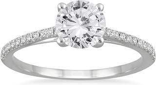 Certified 1 1/10 Carat TW Cathedral Engagement Ring in 14K White Gold - Size: 7.0