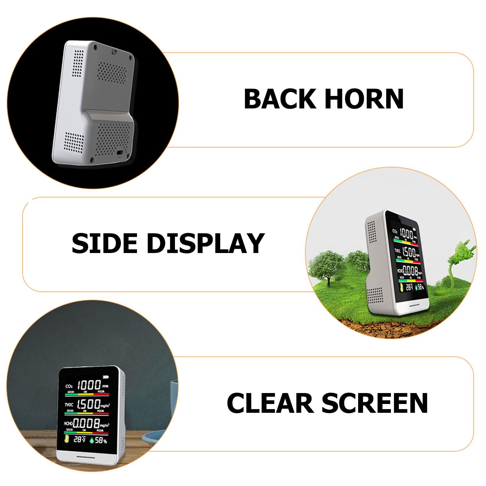 BETOOKY Medidor Portátil y Sensor de de Co2 y Tvoc para Calidad del Aire Batería de 1200ma, Pantalla Lcd para Hogar y Oficina