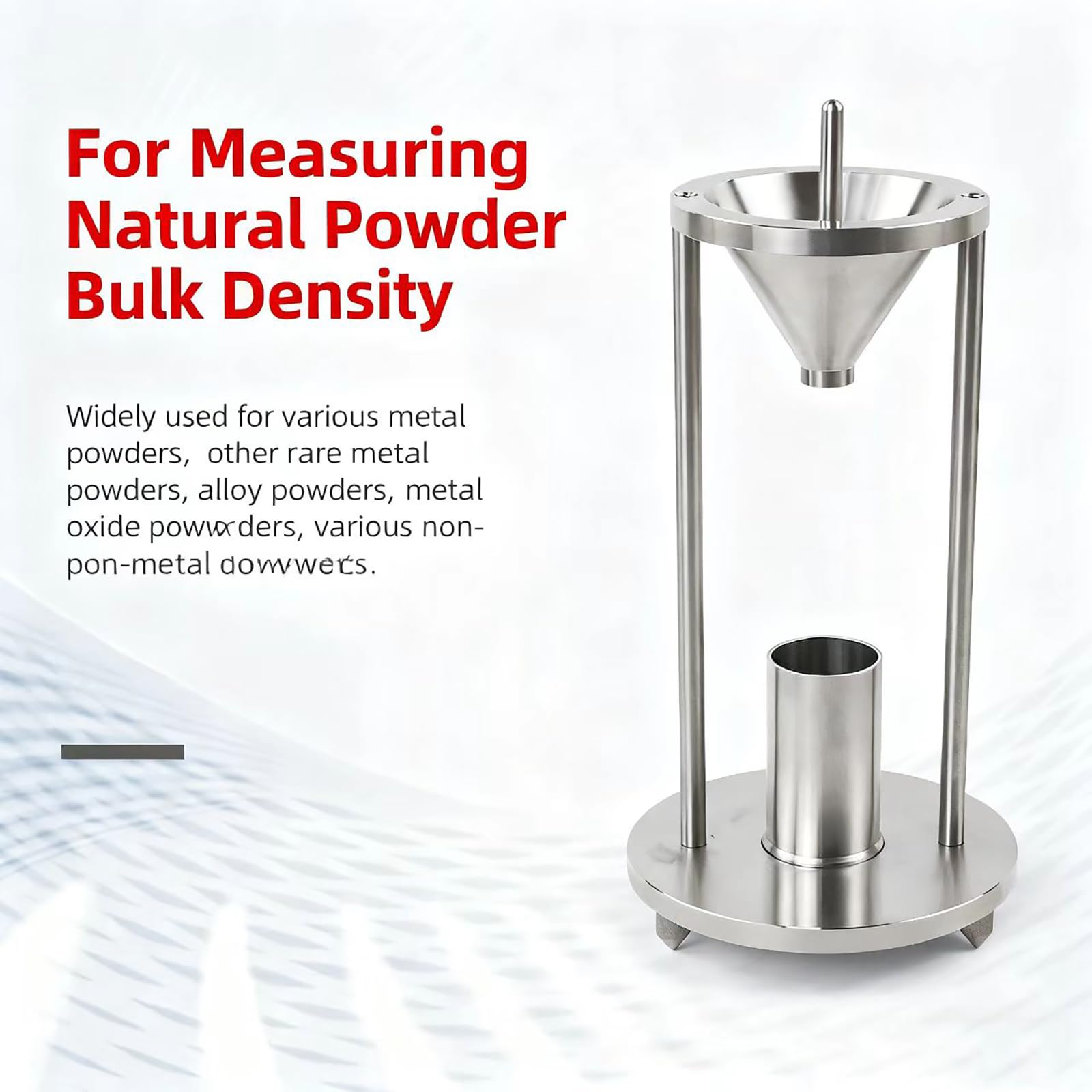 Probador de densidad a granel, construcción de acero inoxidable con kit de embudo de precisión y volumen de alta precisión para ciencia de materiales de laboratorio y control de calidad industrial
