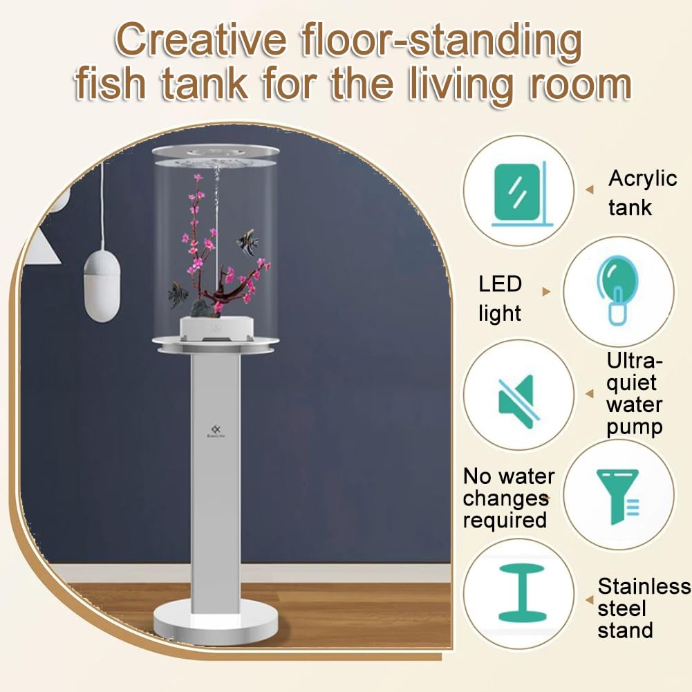 Acuario acrílico de 6 galones (blanco/negro) con luz LED tricolor controlada a distancia, kit de micropaisaje, adecuado para pantalla de escritorio (D)