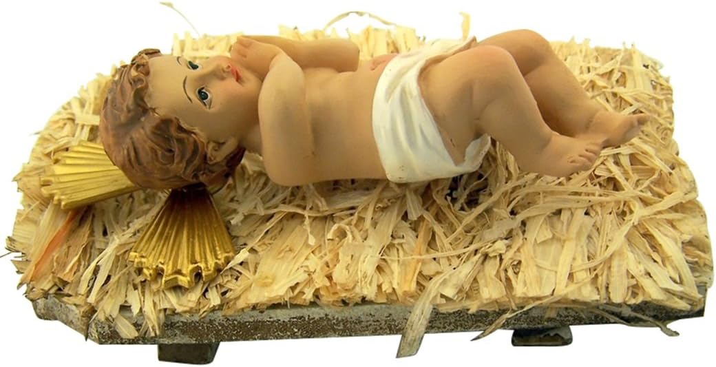 Infant Jesus Christ in Crib 2 Piece Resin Christmas Nativity Statue, 7 Inch