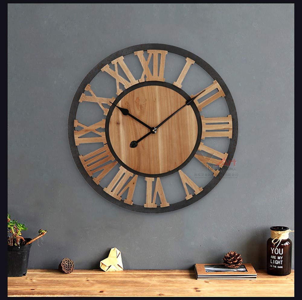 Reloj de Pared de Madera Redondo De 24 Pulgadas, Reloj de Pared De Decorazione De Sala de estar Semplice Reloj de Pared Casero Creativo (A)