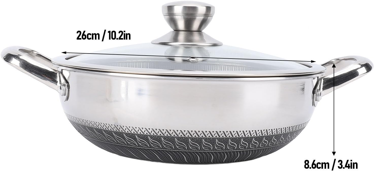 Stainless Steel Wok Pan, Nonstick Frying Pan Honeycomb Stir Fry Skillet with Lid, Compatible with Induction Cooker Gas Range, Dishwasher Safe (26cm)