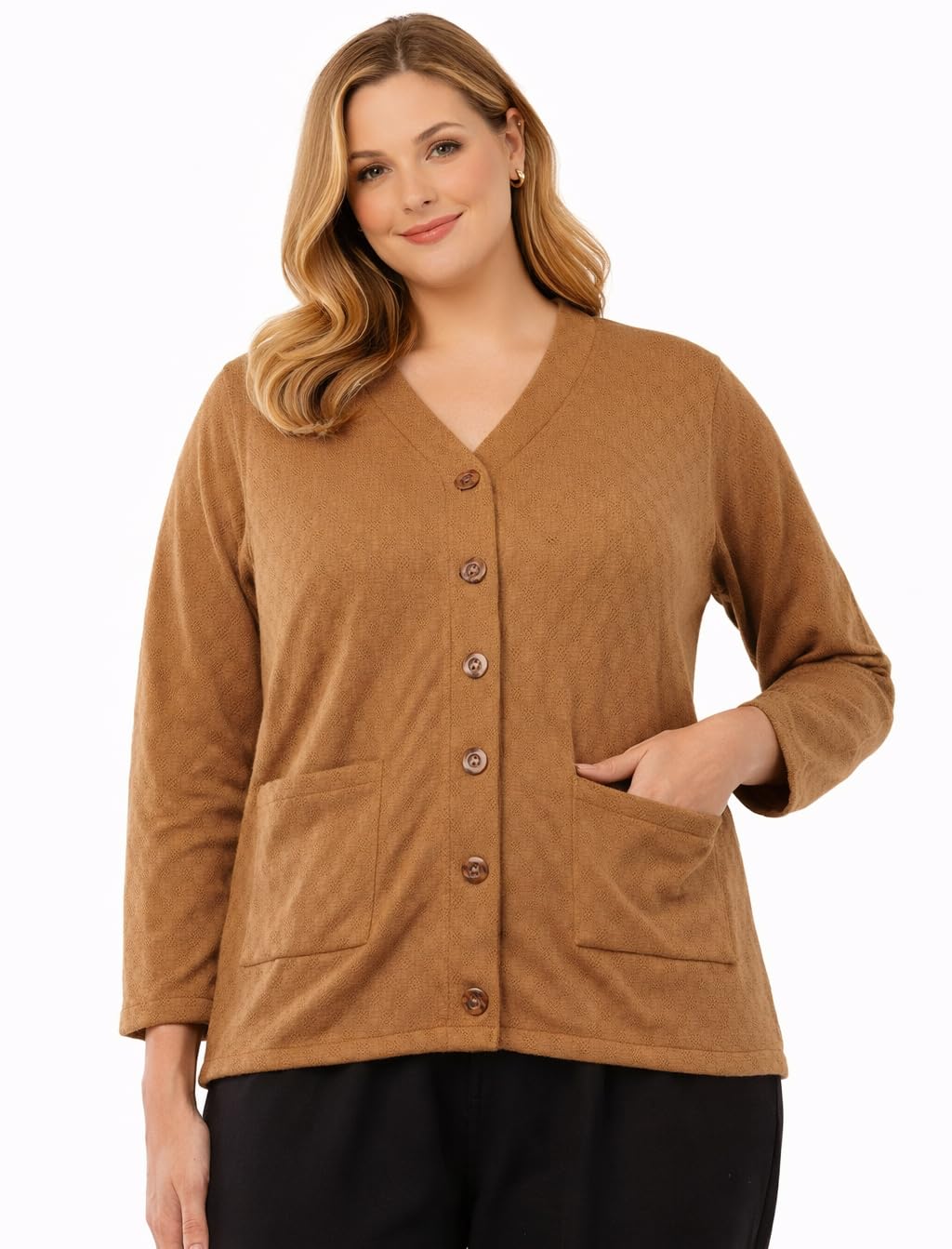 urban rock Women's Woolen V-Neck Cardigan, Long Sleeves, Regular Fit, with Front Pockets, Plus, Winter Sweater-picture-12