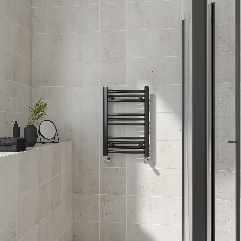 Warmehaus Curved Heated Towel Rail Black Bathroom Radiator 600x400mm