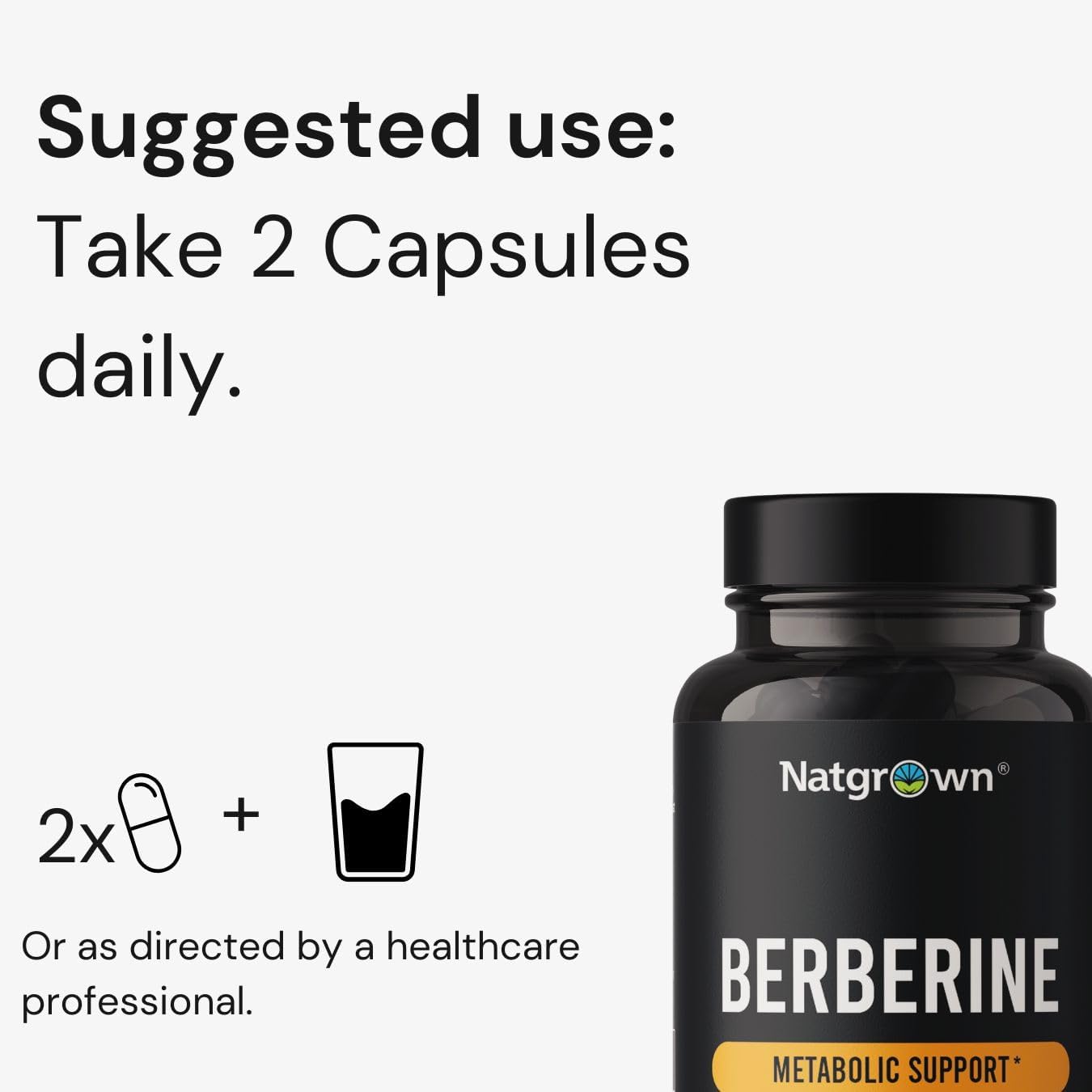 Natgrown Berberine Supplement - Berberine HCl 1200 mg Per Serving - Vegan, Gluten Free, Non-GMO - 60 Capsules