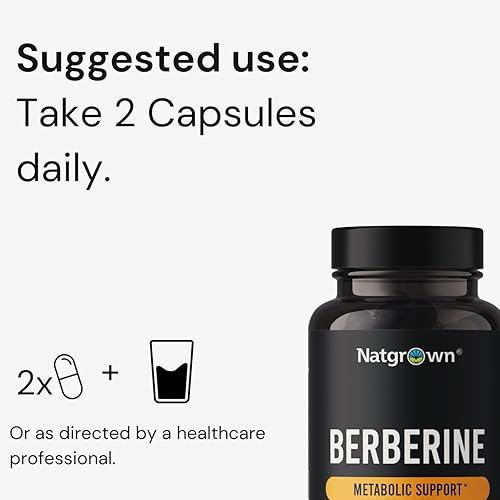 Miniatura 4 de Natgrown Suplemento de berberina - Berberina HCl 1200 mg por porción - Vegano, sin gluten, sin OMG - 60 cápsulas