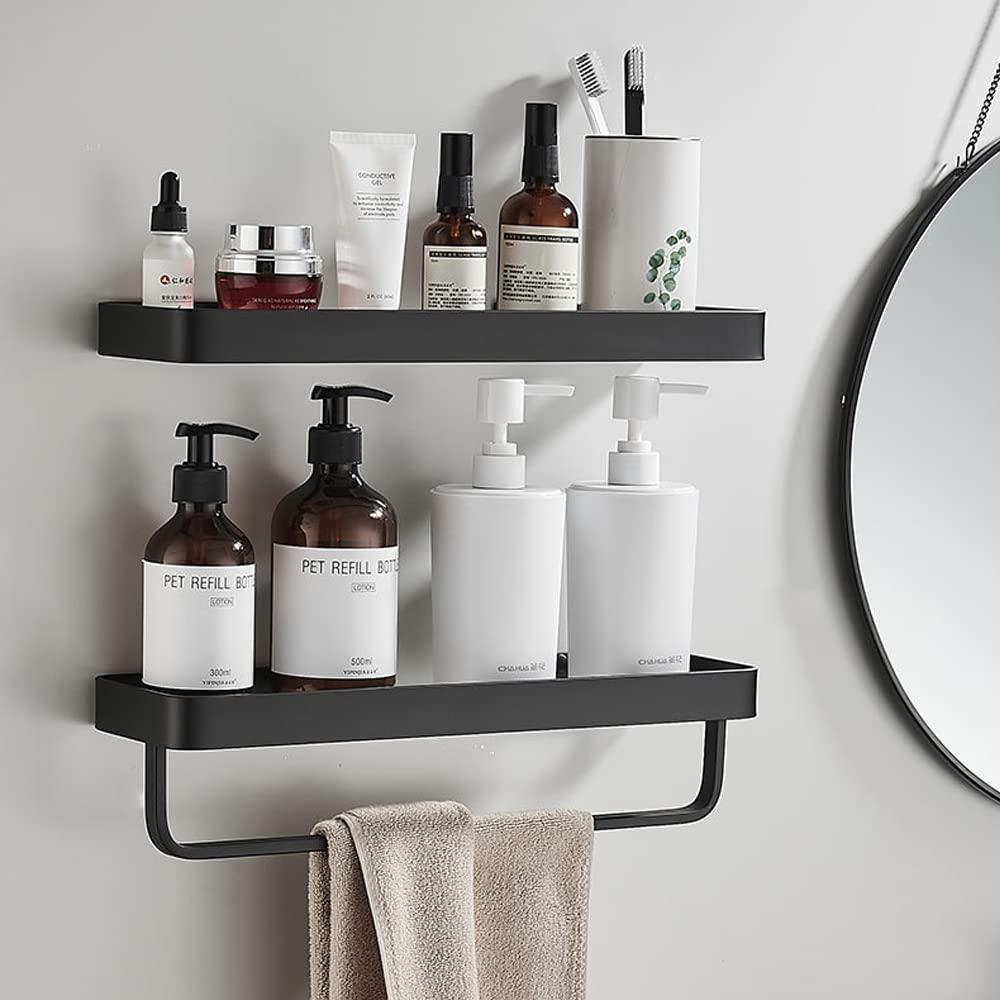 KES Mensola Bagno In Vetro Temperato 8mm - 2 Ripiani Con Portasciugamani, Alluminio Argento, 40x36cm