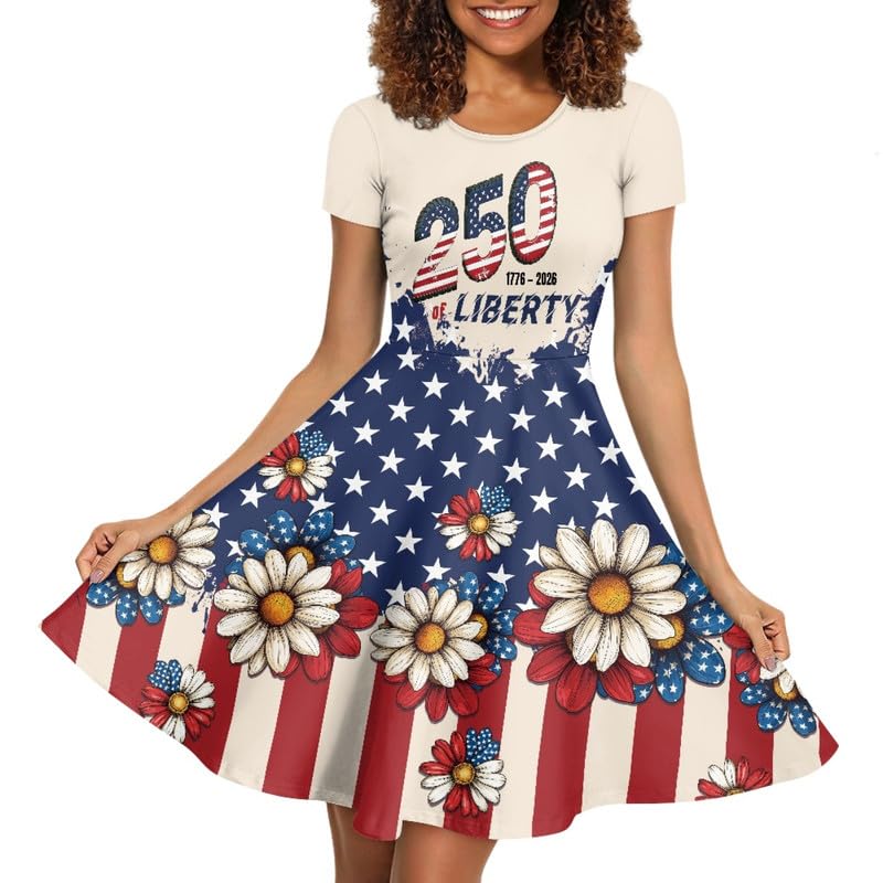 Image of Irisjudy T Shirt Dress for Women Short Sleeve Girls Short Sleeve Dress Plus Size, O Neck Knee Length Midi Dress for Ladies