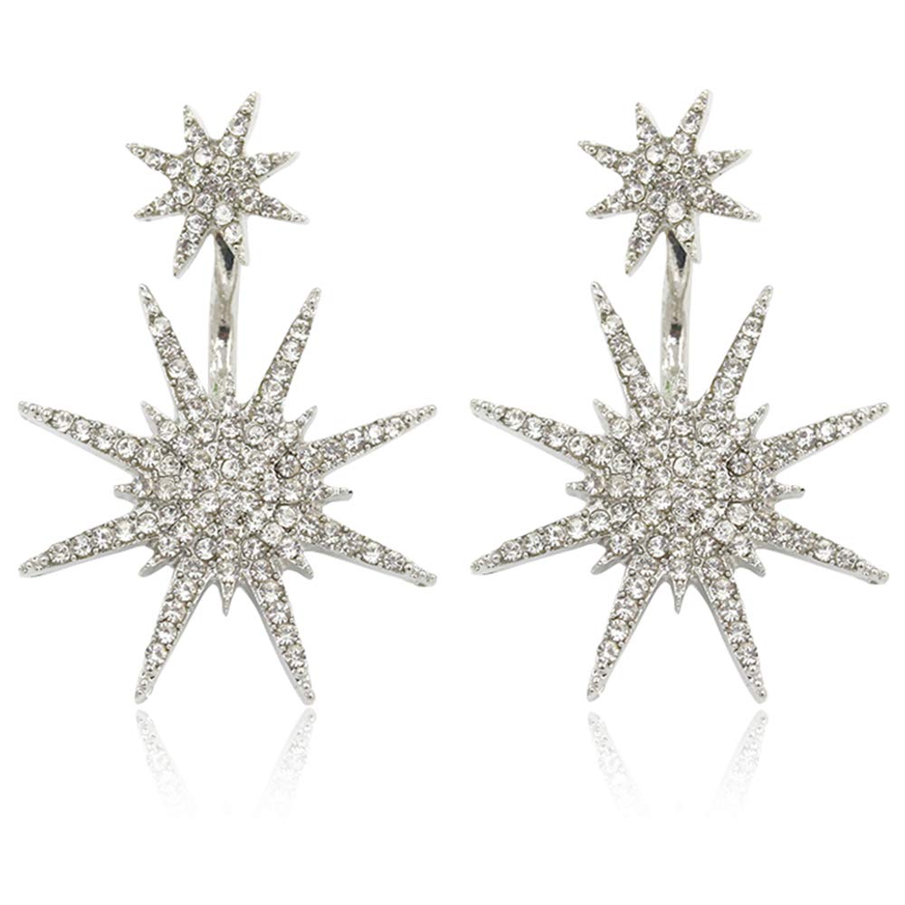 Crystal Snow Dangle Drop Earrings Stud with Cubic Zirconia Hexagonal Star Earrings Hanging Behind The Ear Earrings for Women