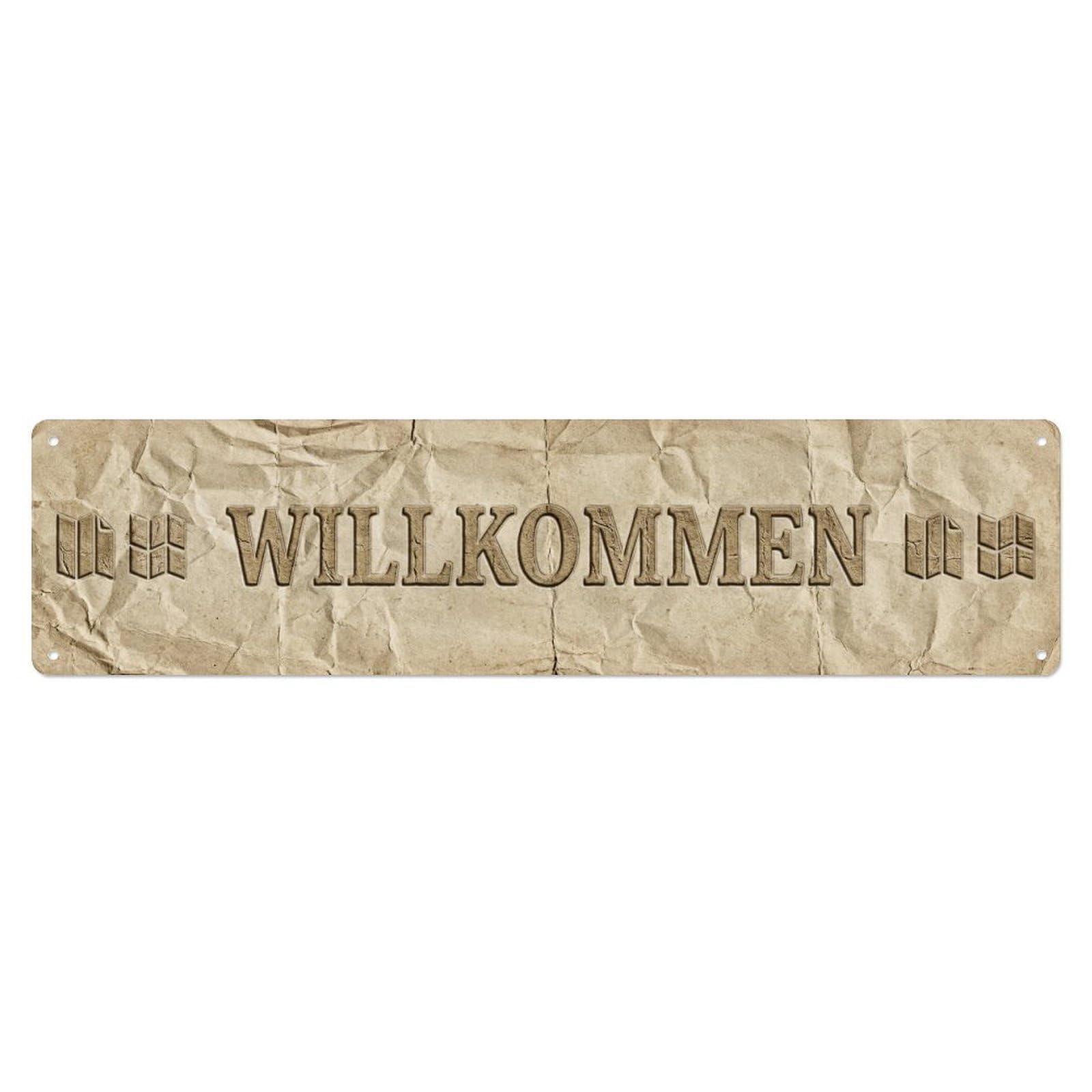 Crumpled Paper Texture Vintage Welcome Metal Tin Sign