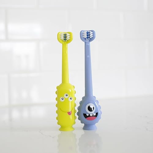 Miniatura 40 de Dr. Brown's ToothScrubber - Juego de cepillos de dientes para niños pequeños, monstruo con pasta de dientes sabor fresa Paquete de 2, juego