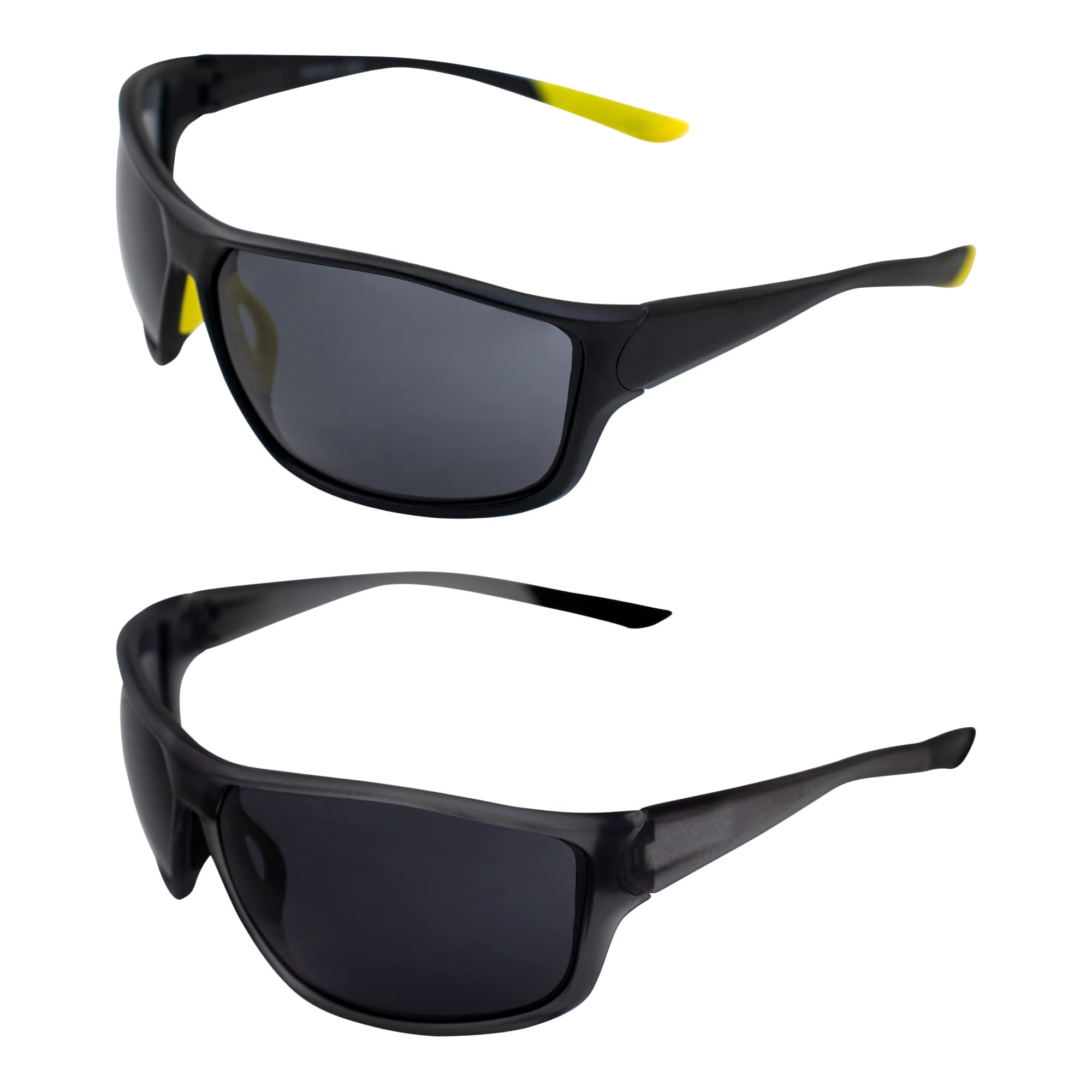 AlterImage Stream Wraparound Sports & Motorcycle Retro Sunglasses for Men or Women 2 Pair Black & Gray Frames w/Rubber Tips & Nose Pads Smoke Lenses