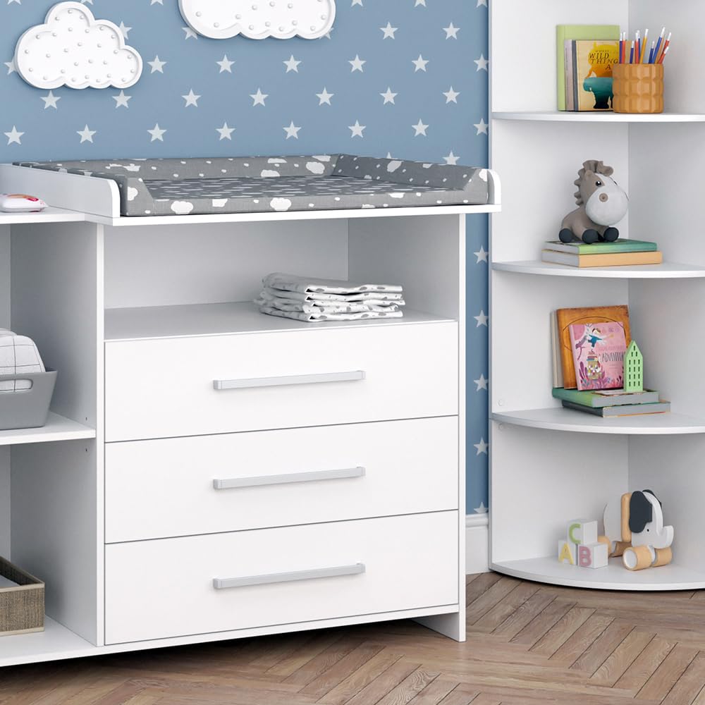 Vicco Juego de Cuarto de bebé Oskar, Blanco, 2 Partes, con Cambiador y Estante para Juguetes, Convertible en cómoda Normal Tras retirar el Cambiador