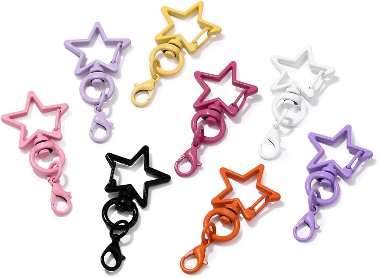 Lobster Clasp Hooks 40 Pcs/lot Colorful Hollow Star Shape Key Chain Clasp Keyrings Big Lobster Hooks for DIY Jewelry Making Supplies(Beige)