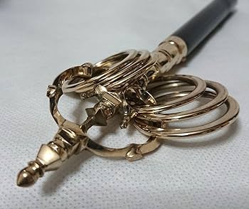 Amazon.co.jp: 《金属工芸品》錫杖 六環 真鍮製 本焼 黒檀柄付