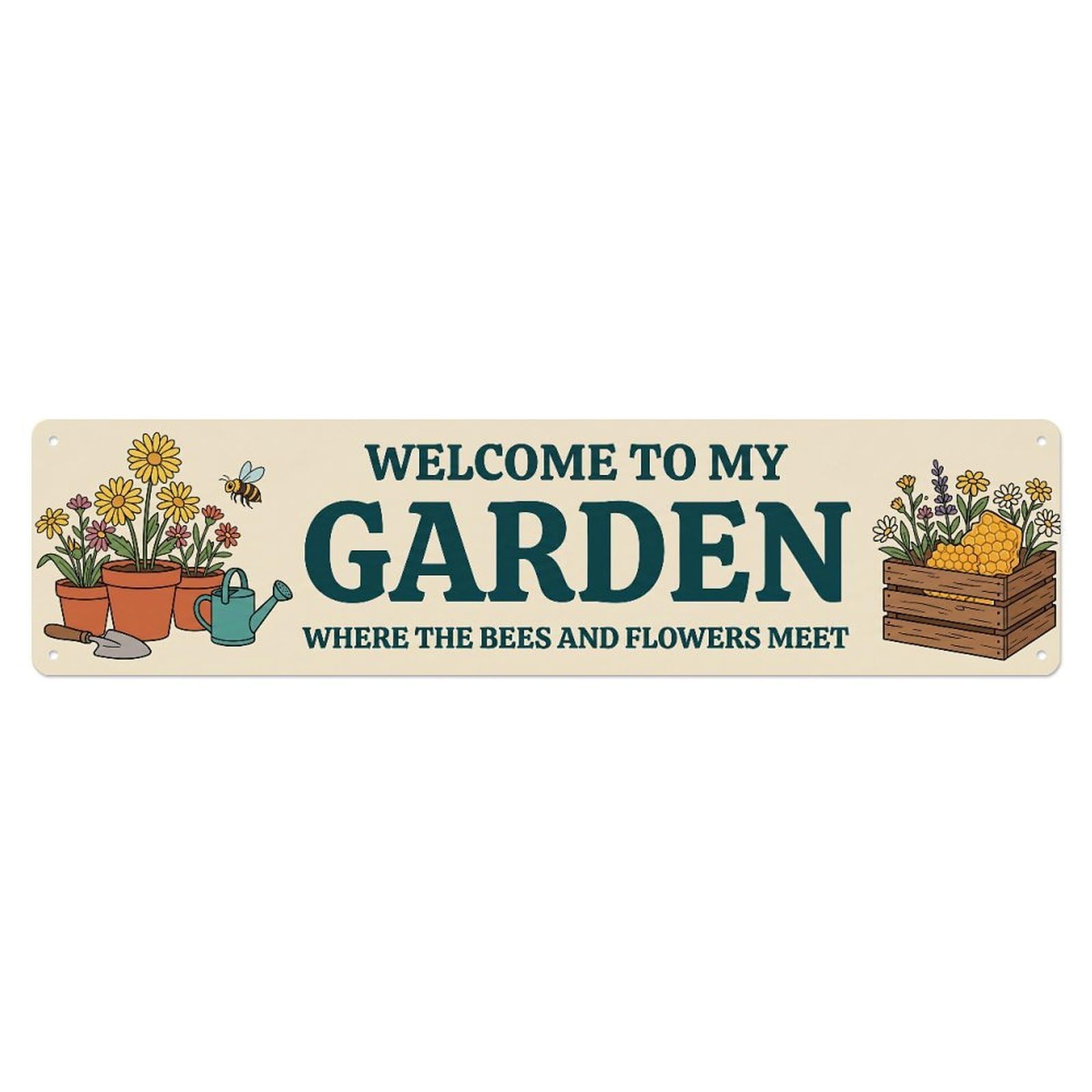 Metal Tin Sign Vintage Garden Welcome Wildflower Meadow