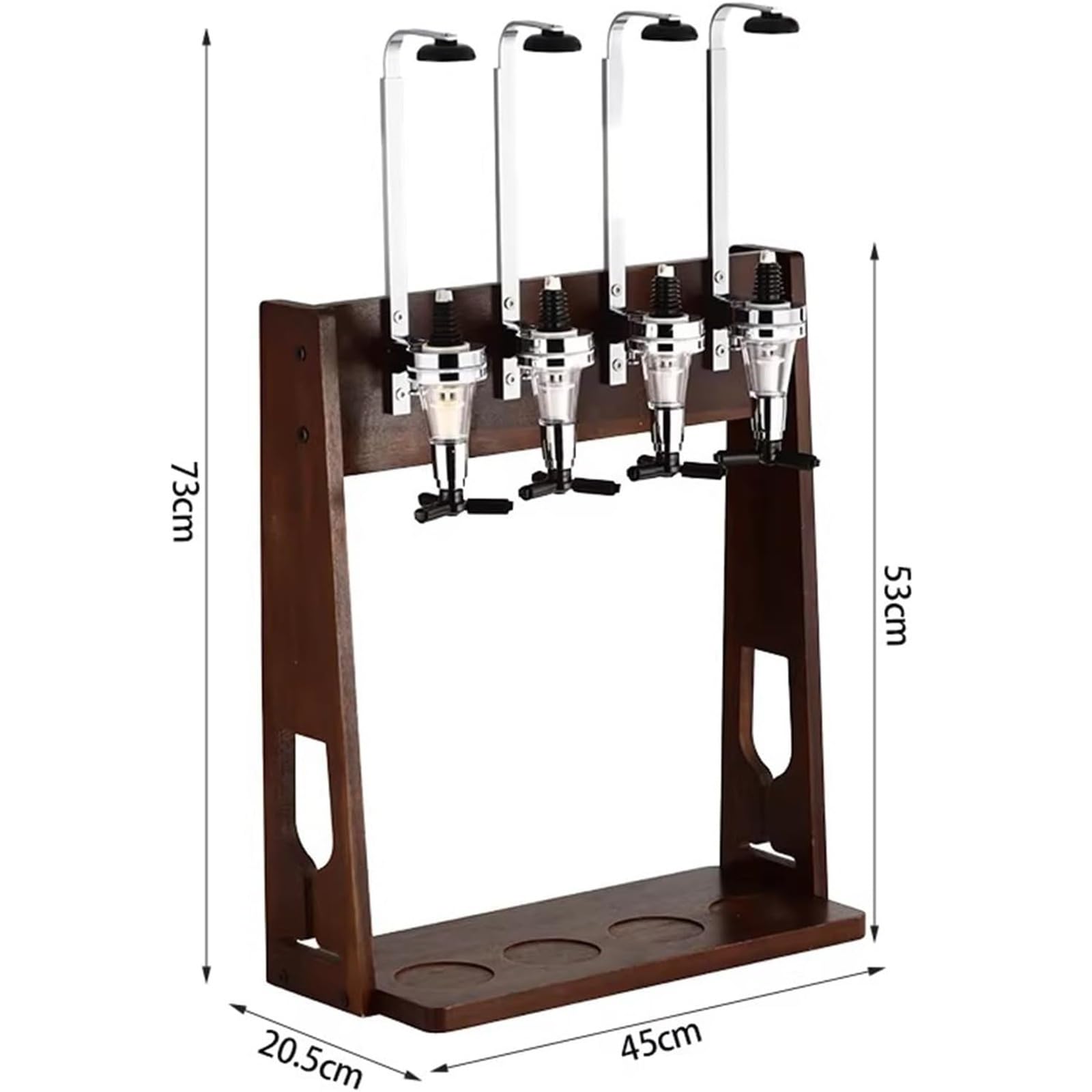 Likörspender für 4 Flaschen, Schreibtisch-Getränkespender, umgedrehte Flaschenhalterung, 25/35/45 ml gemessene Schnapsgläser, mit Massivholzständer, für Zuhause, Pub oder Küchenbar
