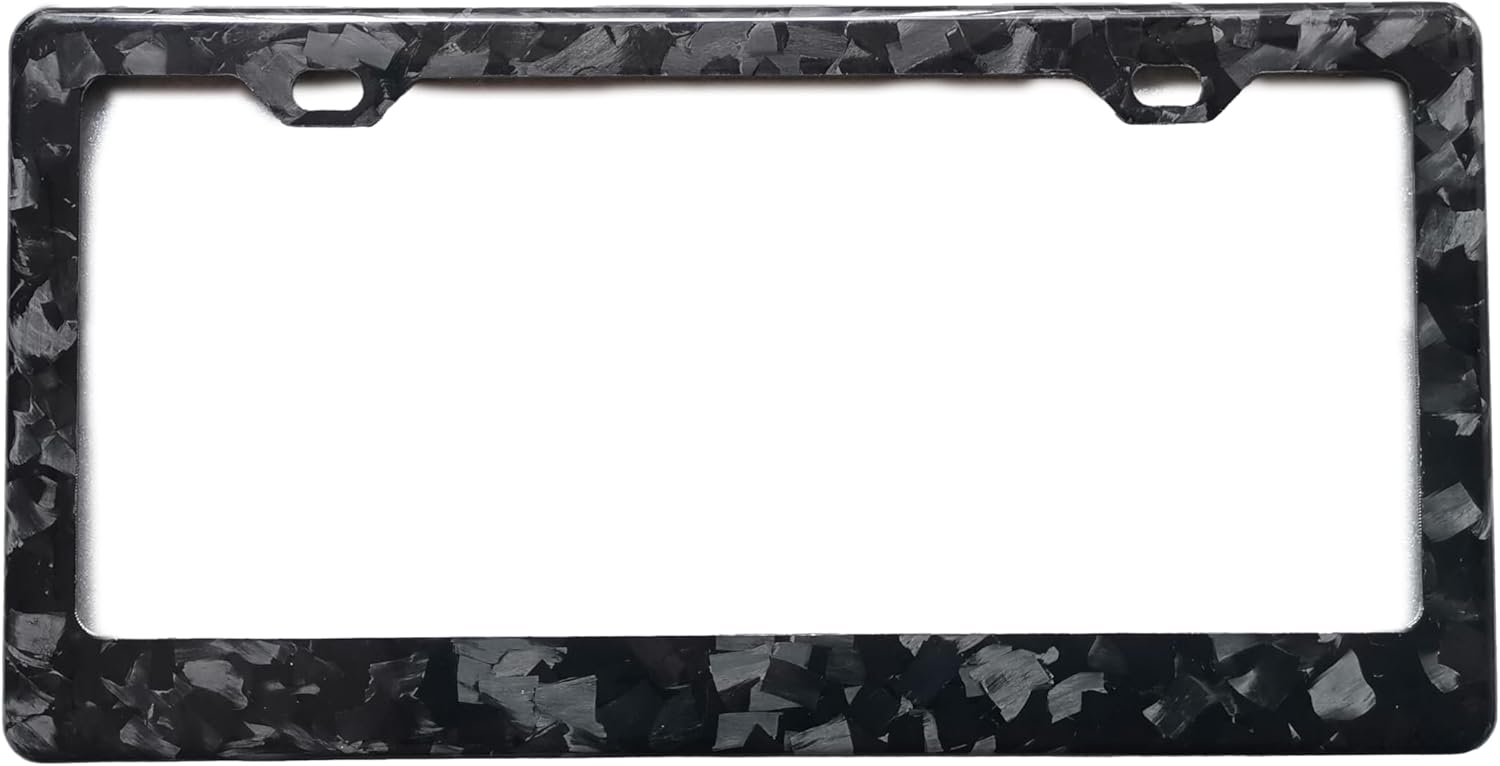 100% PURE Real Carbon Fiber License Plate Frame with Screws & Caps Standard Size for USA Car (2 Hole-1PCS ) (Glossy Forged Texture)