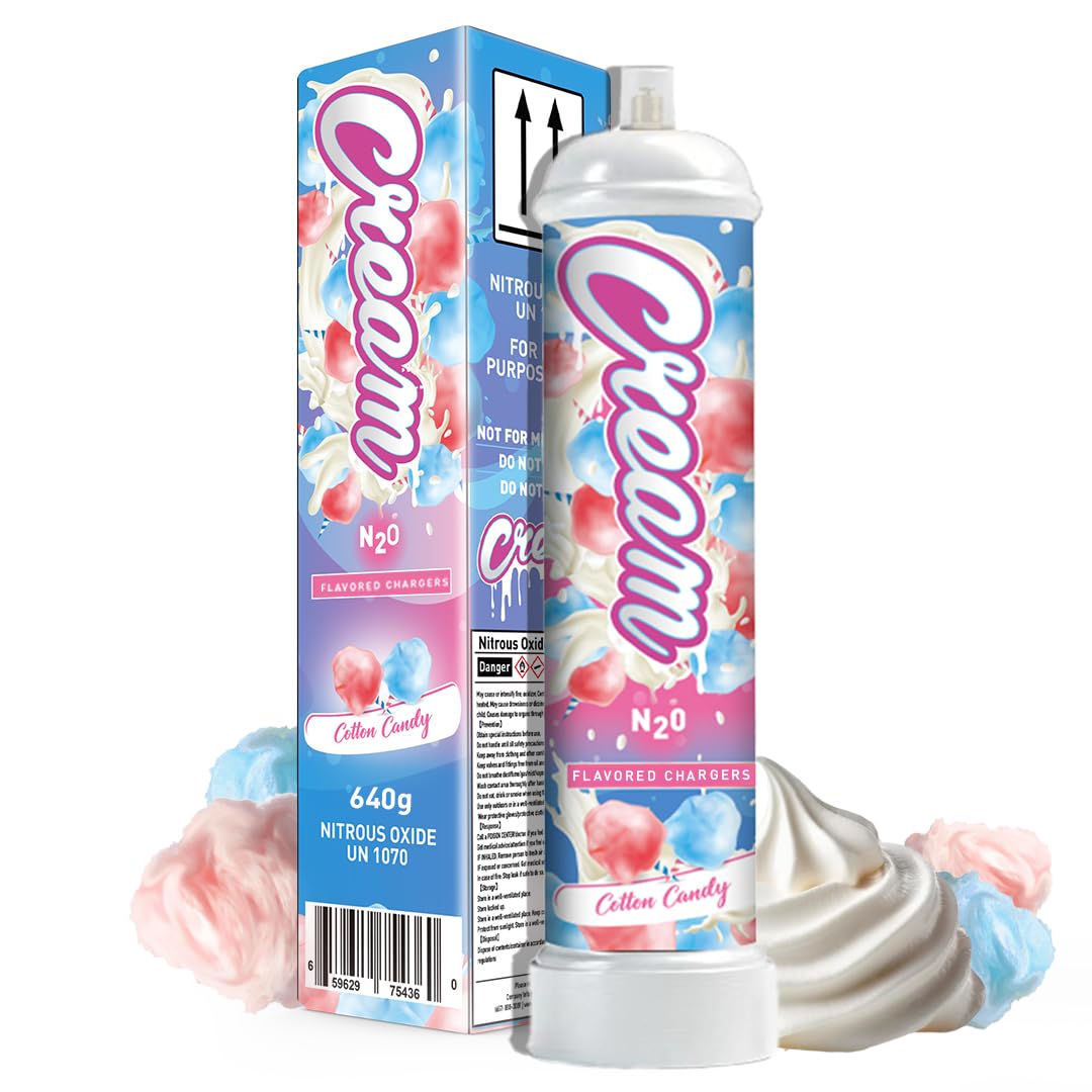 Nitrous Oxide Whipped Cream Charger (Cotton Candy, 1pc, 640g 1.1L) - Nitrous Tank Whip Cream Charger, Nitrous Oxide Canister, Whip It N20 Whipped Cream Chargers, Whippets Nitrous Oxide Tank