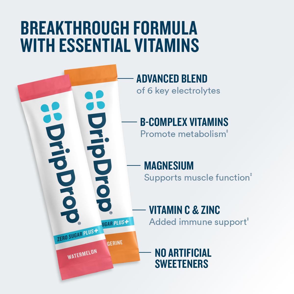 DripDrop Zero Sugar Plus Electrolyte Powder Packets, Variety Pack, 16 Count — Amazon image 3