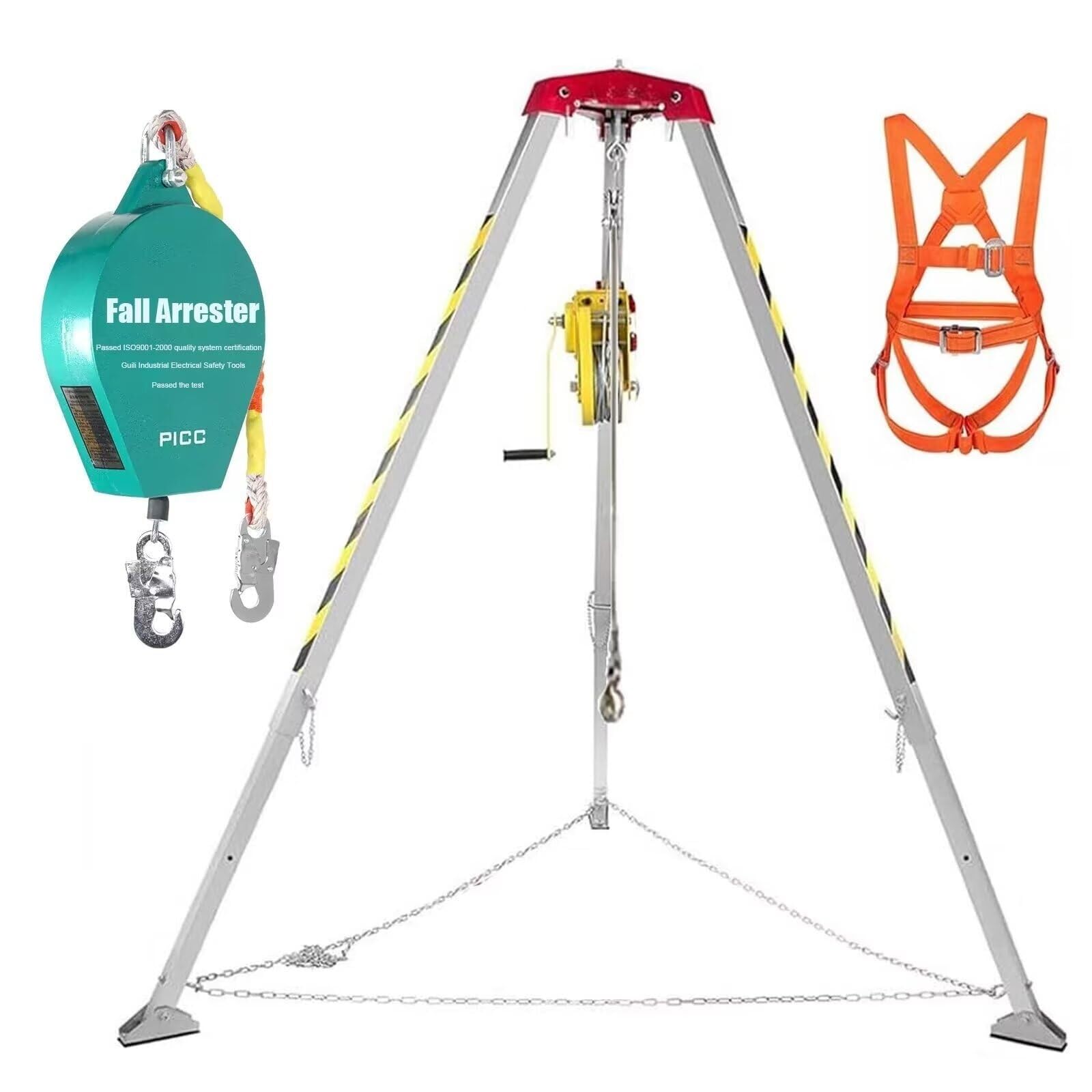 icVantA Aluminum Rescue Tripod Confined Space Tripod with 1200LBS Winch & 30m Fall Arrester and seat Belt Rescue Tripod for Sewer Wellhead Easy to Assemble,2600IBS-3