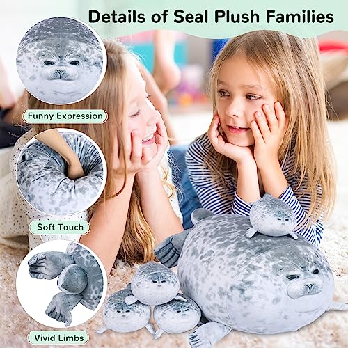 ETAOLINE Chubby Blob Seal Pillow Cute Seal Plush Toy Stuffed Animals with 4 Baby Plush, Style-d, L(20in) - Image 4
