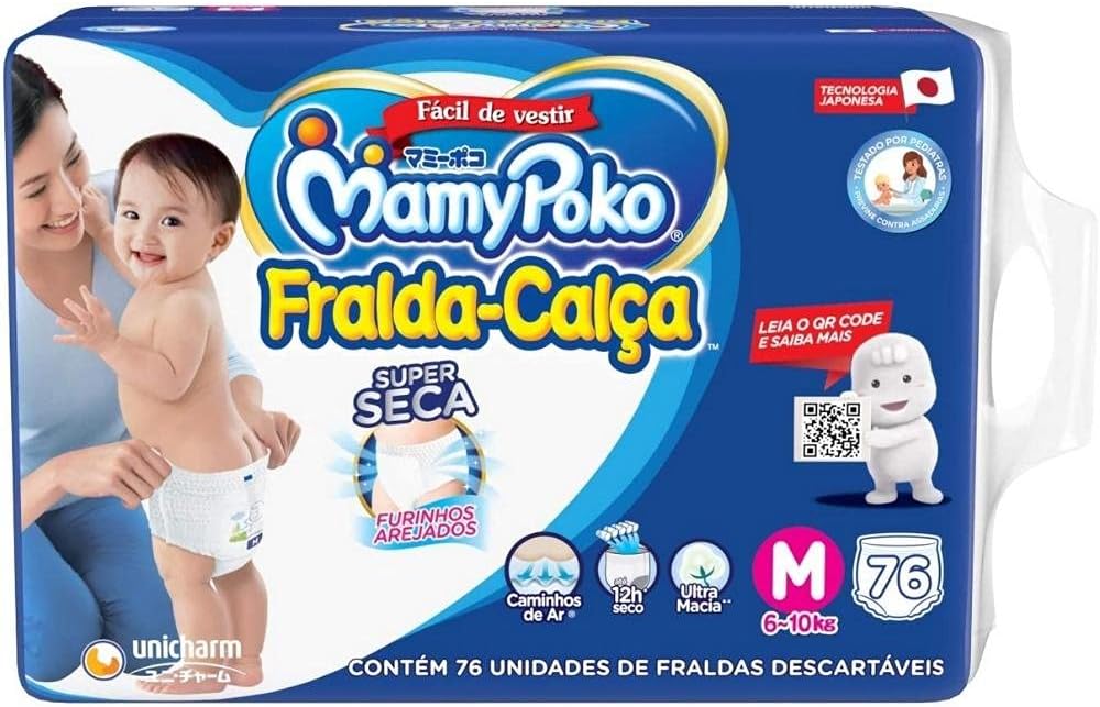 Fralda-Calça Super Seca MamyPoko Tamanho M, 76 unidades