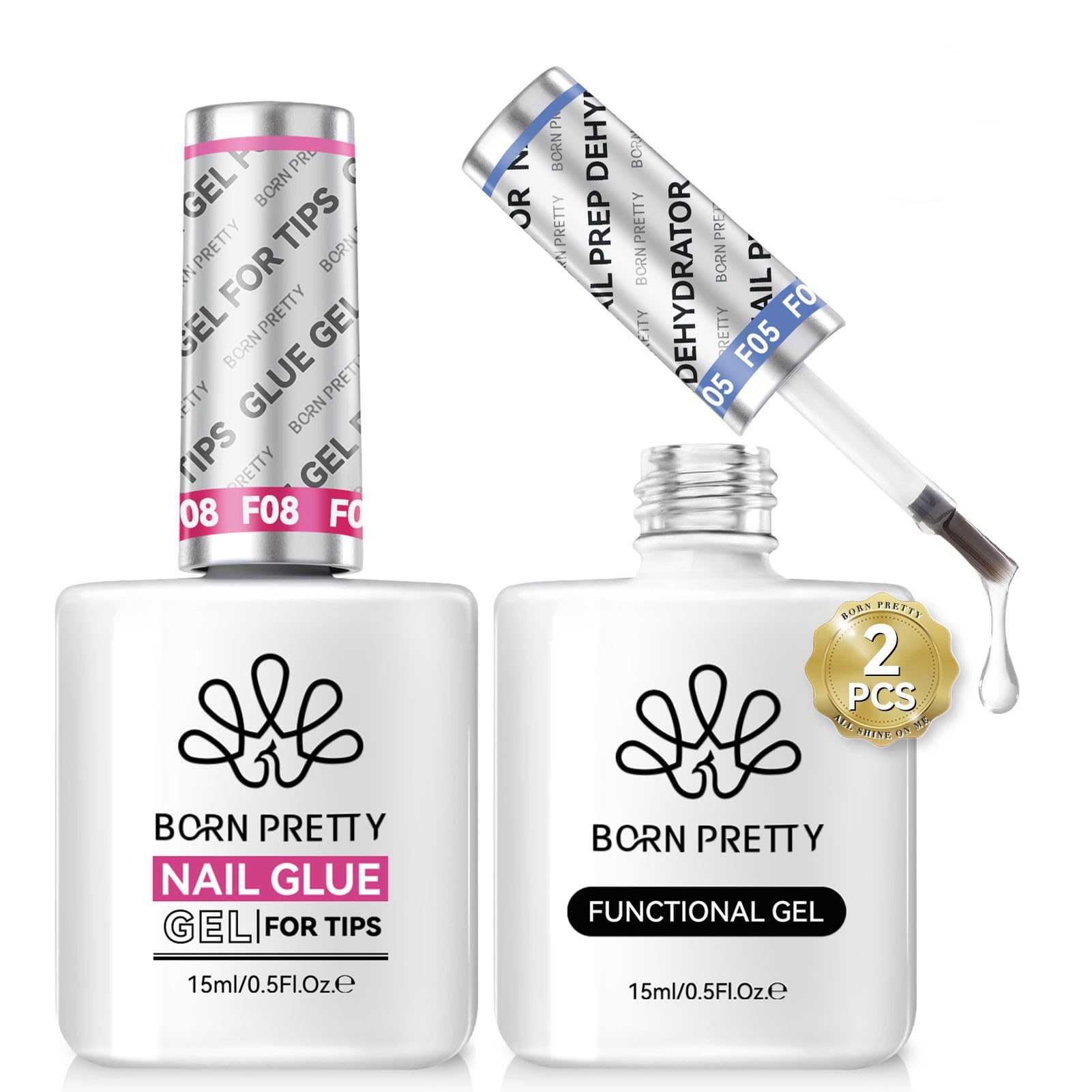 Born Pretty Nail Prep Dehydrator und Nagelkleber Für Kunstnägel Set 6 in 1 Stark Nail Glue Extra Für Nagelverlängerung Gel, Blooming Gel, Base Top Coat, Aufbaugel und Verstärkungsgel
