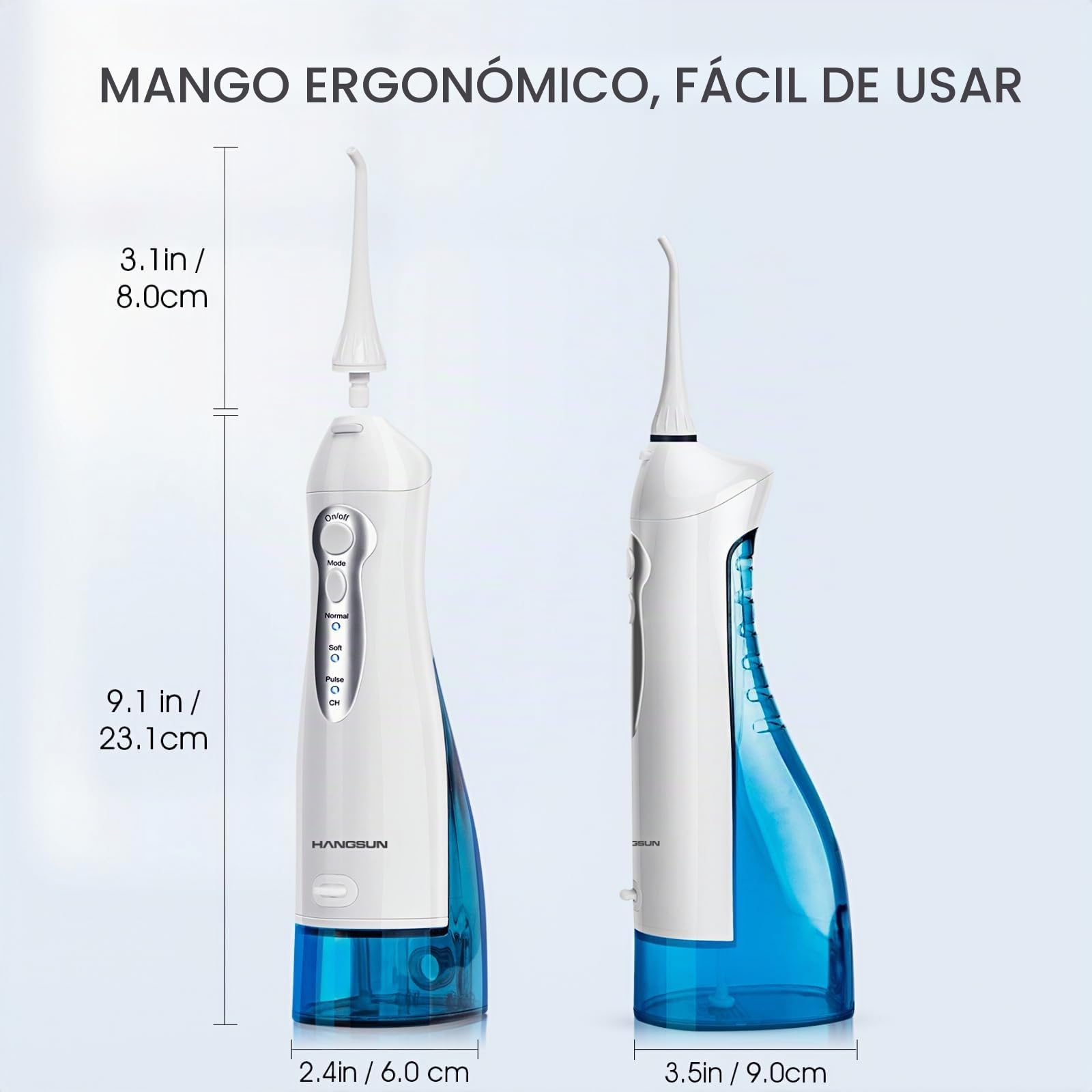 Irrigador Bucal Portatil Dental de Hangsun Inalámbrico USB Recargable con un Tanque de Agua 300ml y 8 Boquillas para Viajar y Uso Doméstico