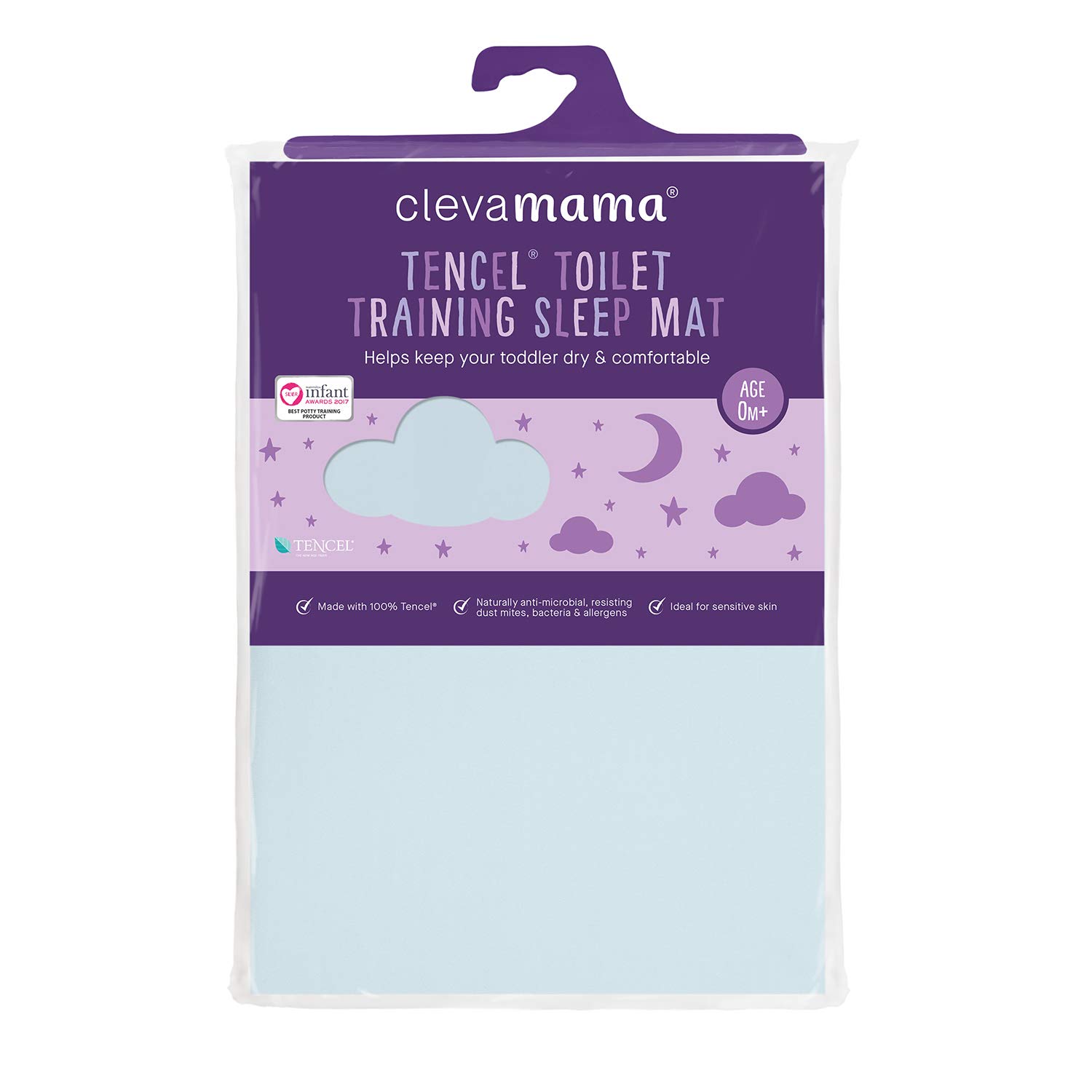 Clevamama Toilet Training Sleep Mat, Waterproof Bed Protector 70cm X 90 cm Blue, 70X90cm