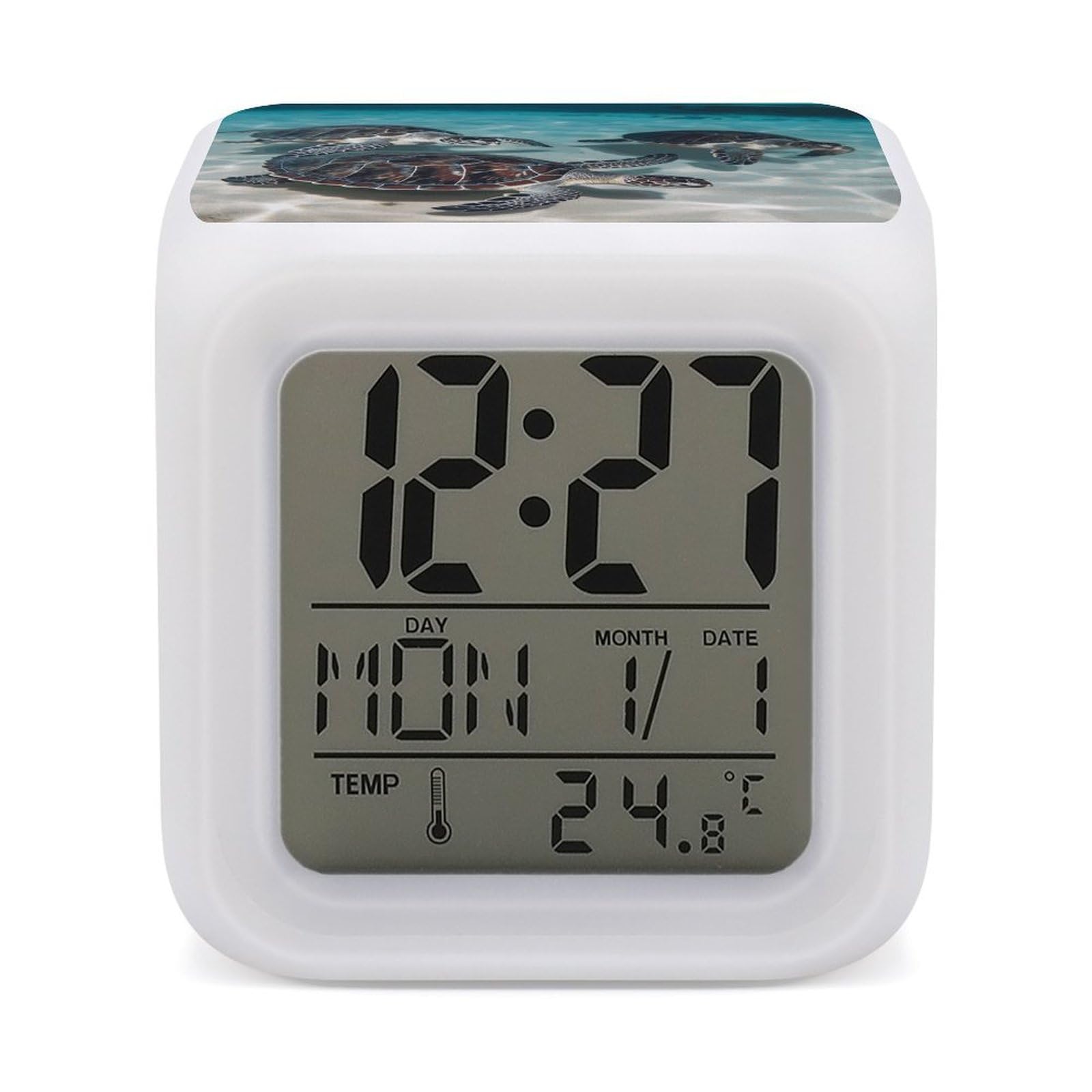 JTREHY Sea Turtles Alarm Clock Digital Dimmable Clock for Bedroom LED Display Screen Mini Clocks 7 Color Dimmable Night Lights Time-to-Rise Alarm Clocks for Office Living Room