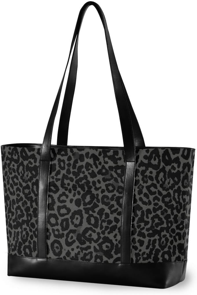 ALAZA Dark Gray Leopard Cheetah Print Women Laptop Tote Bag for Woman 15.6 inch Laptop Organizer Bag Teacher Work Purse