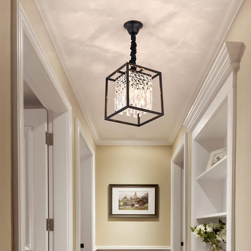PCXEHUYP Chandeliers,American Corridor Porch Balcony Staircase Cloakroom Home Crystal Lights Ceililights/D(Black)