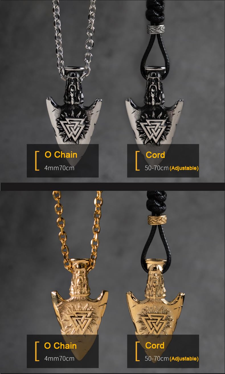 ForFox Collar Colgante de Punta de Flecha con Vegvisir y Valknut y Thor nórdico Vikingo de Acero Inoxidable Titanio para Hombre Mujer
