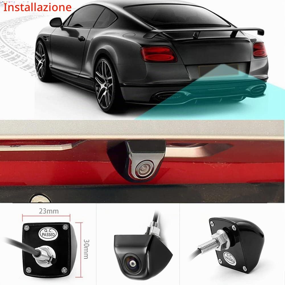 Telecamera retromarcia per auto, obiettivo fisheye HD 170 gradi Starlight visione notturna per camioncini, SUV, camper, furgoni (nero)