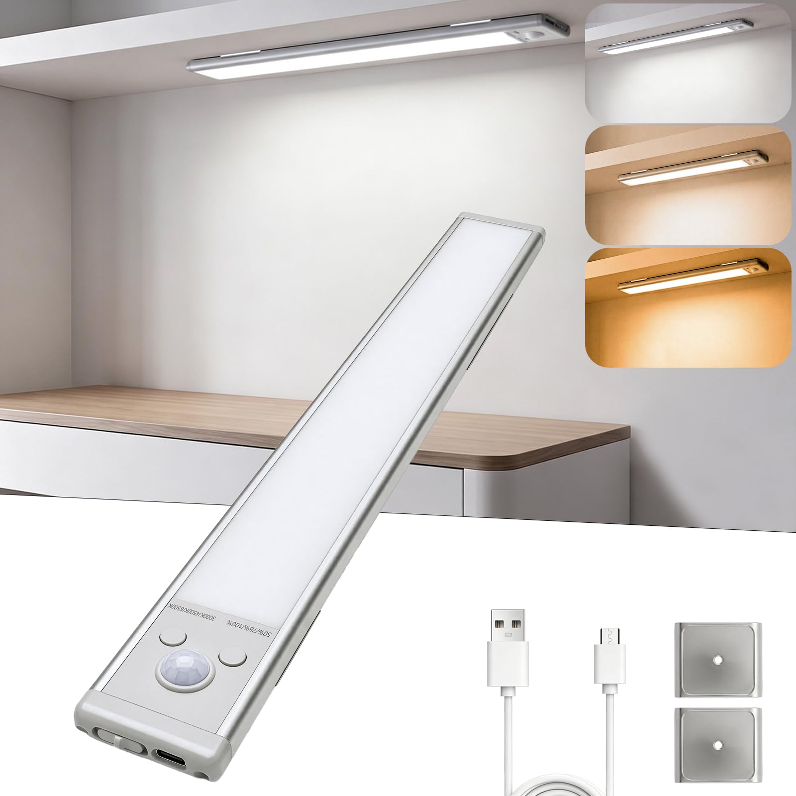 Hoteon Wireless Cabinet Light, 12 Inch Rechargeable Motion Sensor Closet Light with Stepless Dimming, Aluminum Alloy Casing, Touch Control & Magnet Under Counter Light, Warm-image-26