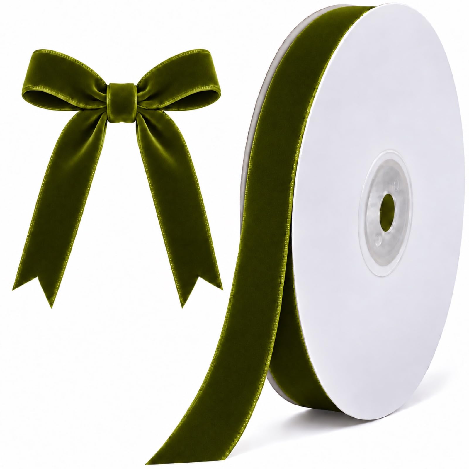 Tsorode 10 Yards Olive Green Velvet Ribbon for Christmas Tree, 5/8 Inch