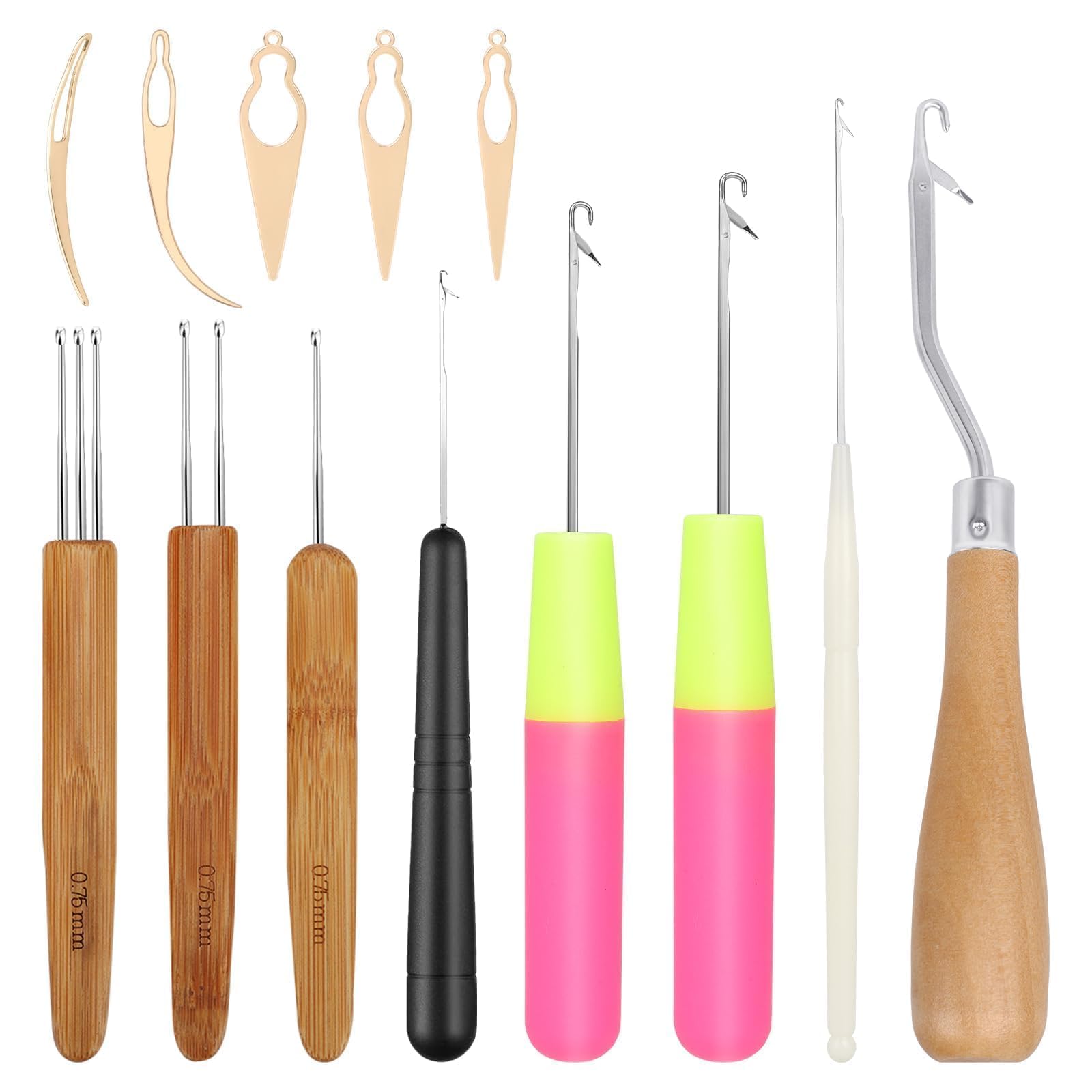EEEKit 13PCS Dreadlocks Tool Set, Latch Hook Weaving Crochet Needle, Hair Interlocking Tool for Braided Crafts and Carpet Making