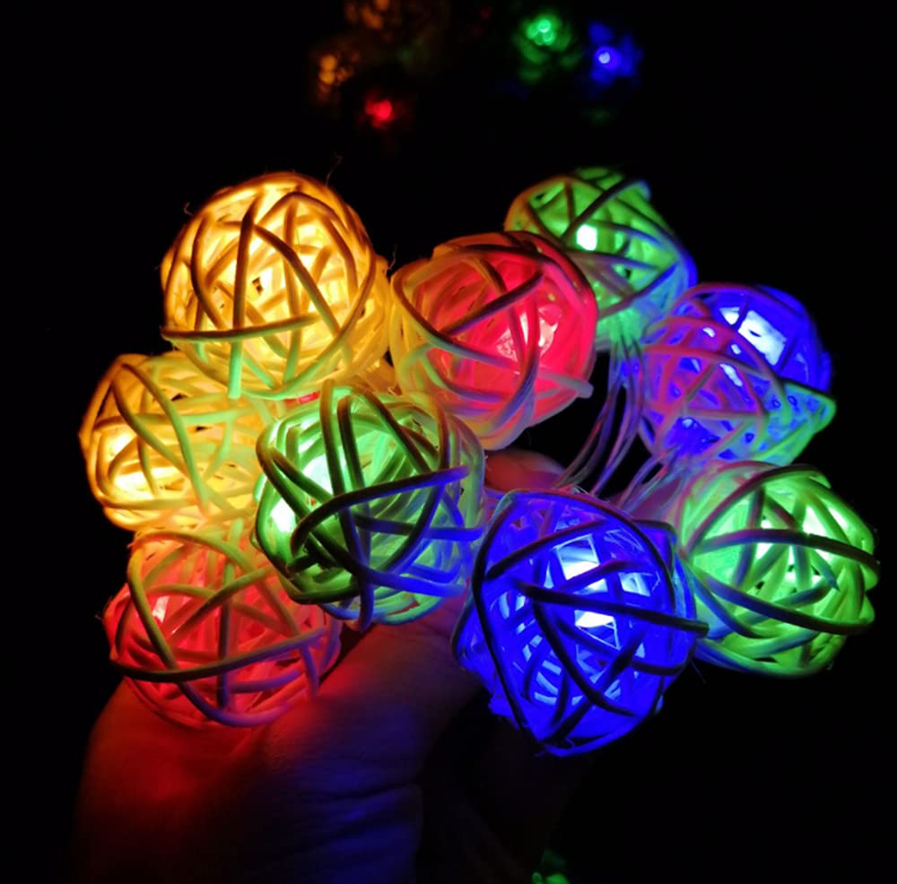zhonghua Rattan Ball Fairy Lights, 3M 20LED Rattan Ball String Lights Indoor String Lights Globe Rattan Ball String Lights Battery Operated (Multicolor)