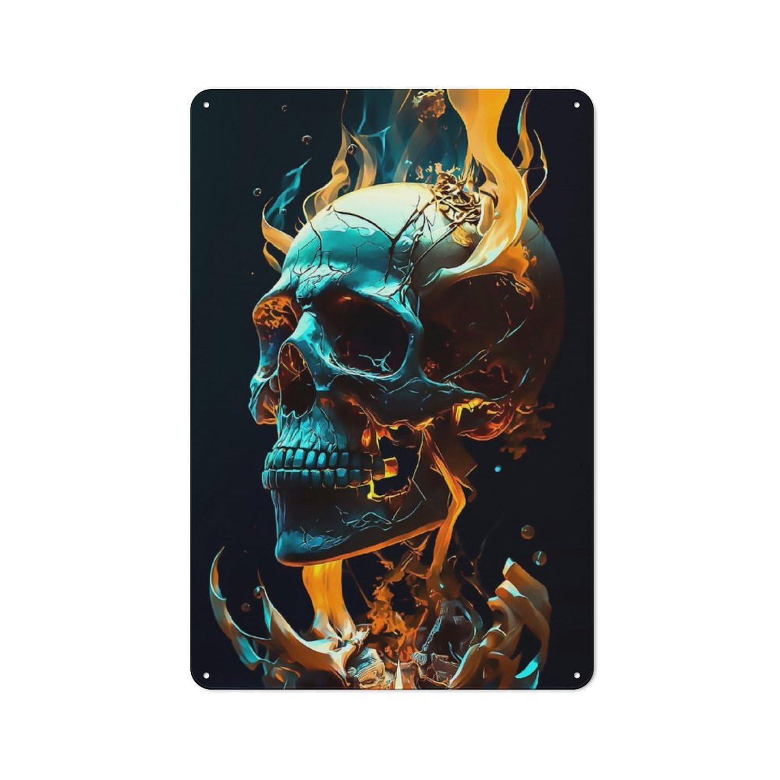 Fantasy Skull Tin Wall Plaque 30x20cm, Barn Style Rustic Kitchen Decor for Farmhouse Kitchen, Pantry Or Dining Area